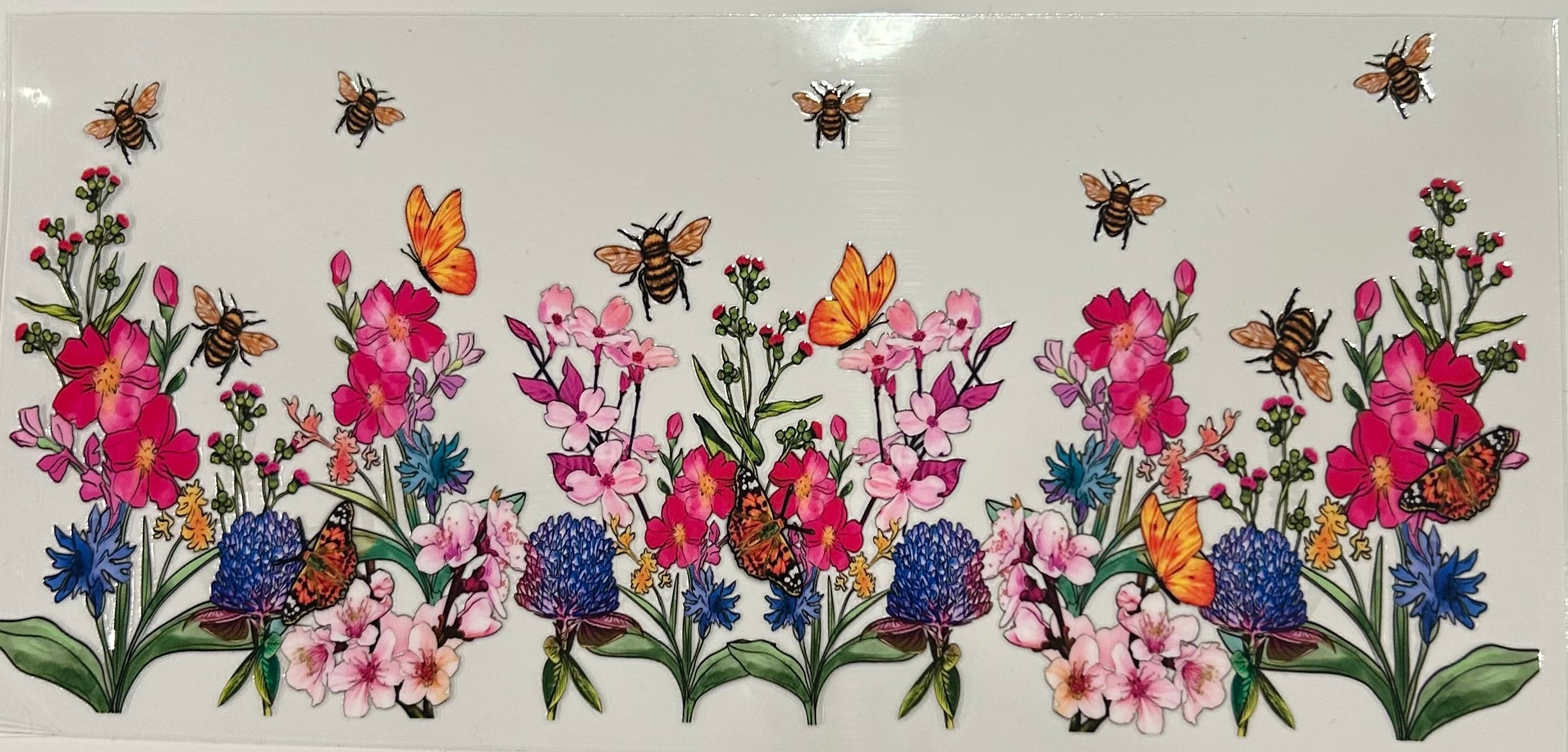 Pink flowers and bees