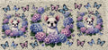 French bulldog with butterflies and flowers
