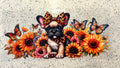 French bulldog and sunflowers